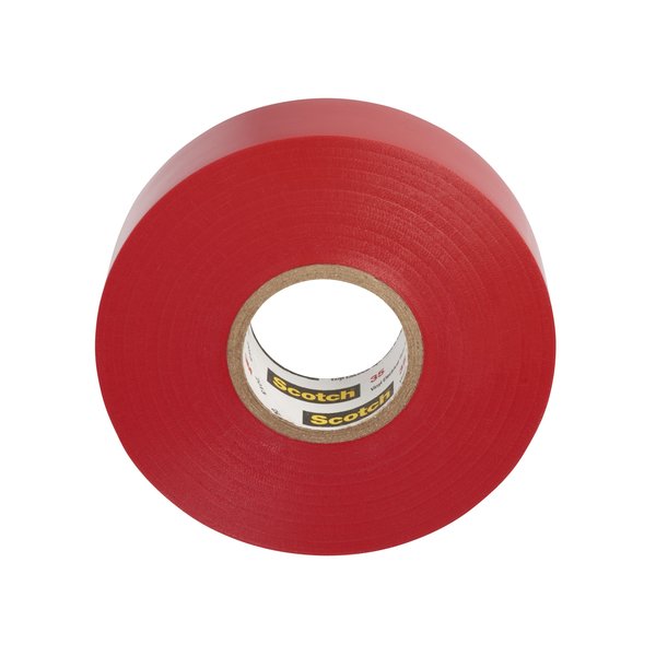 Vinyl Electrical Tape, 35, Scotch, 3/4 in W x 66 ft L, 7 mil thick, Red, 1 Pack