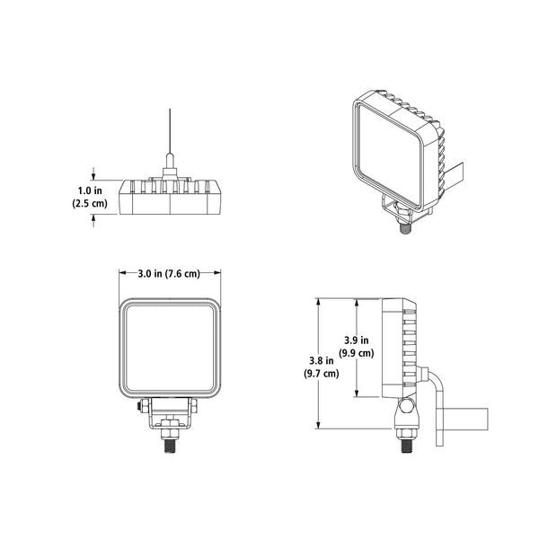 ICON Series Work Light, 3-inch, 1100 Lumen, Square