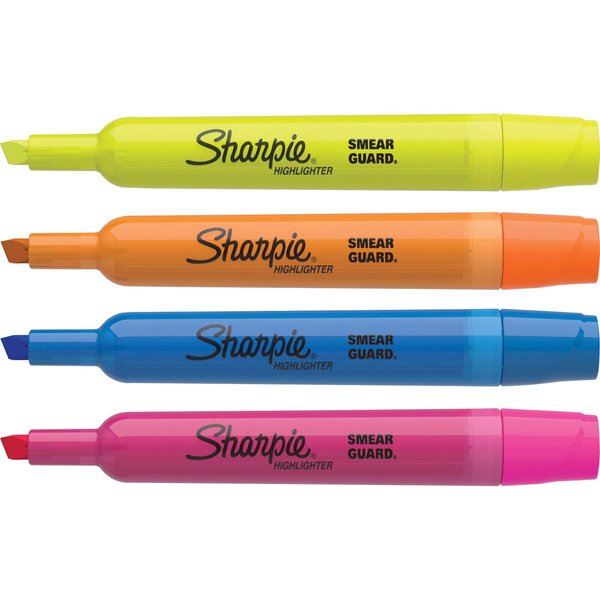 Smear Guard Highlighter Set, Chisel Tip Fluorescent Colors PK4
