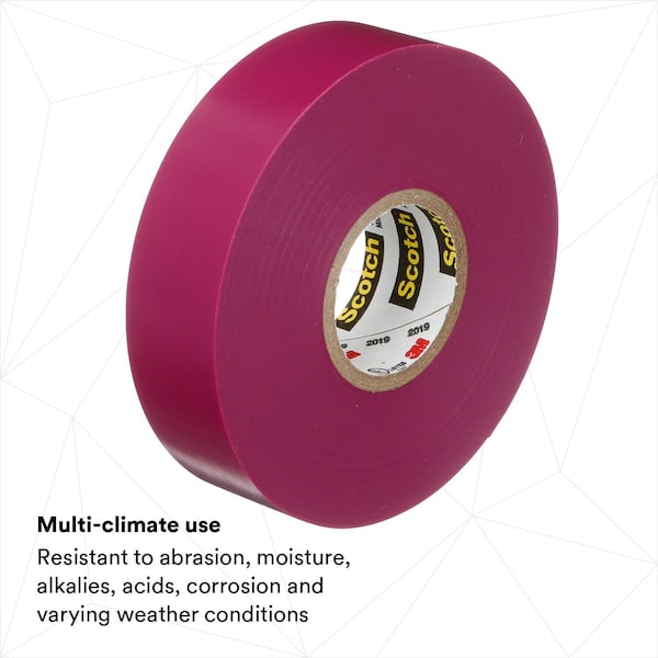 Vinyl Electrical Tape, 35, Scotch, 3/4 in W x 66 ft L, 7 mil Thick, Violet, 1 Pack