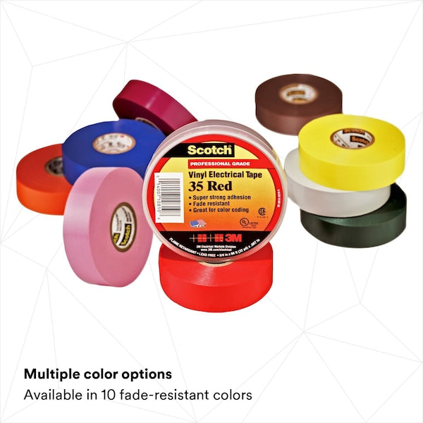 Vinyl Electrical Tape, 35, Scotch, 3/4 in W x 66 ft L, 7 mil thick, Yellow, 1 Pack