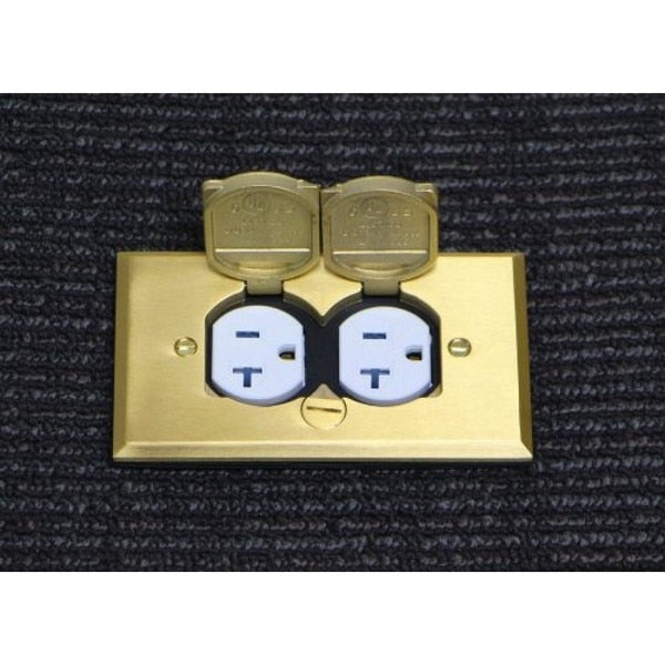 Flush Single Gang Floor Box Kit 20A Tamper-Resistant Receptacle Brass