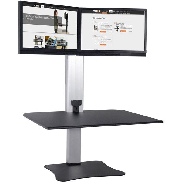 Electric Dual Monitor Standing Desk, 23 in D, 28 in W, Black, Aluminum