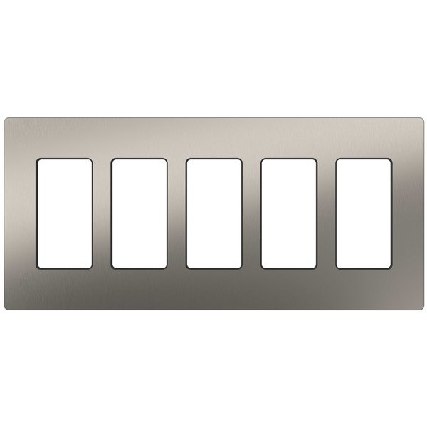 Designer Wall Plates, Number of Gangs: 5 Stainless Steel, Satin Finish, Stainless Steel