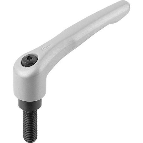 Adjustable Handle, Modern Design, Sz. 2, 5/16-18X40, Die Cast Zinc Silver Metallic, Comp: Steel