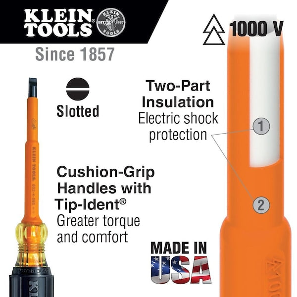 Insulated Slotted Screwdriver 1/4 in Round