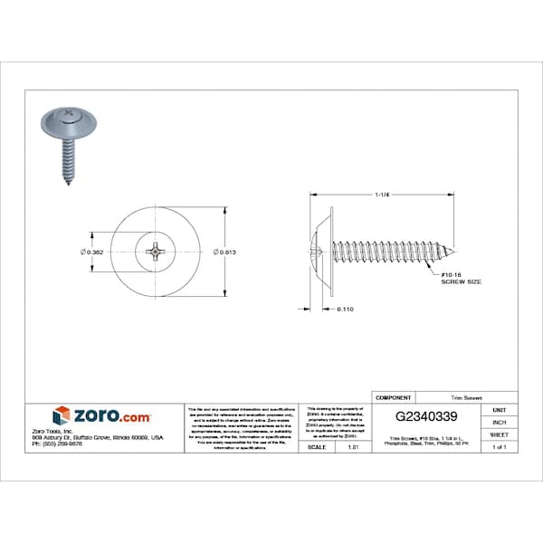 Drywall Screw, #10 x 1-27/64 in, Steel, Trim Head Phillips Drive, 50 PK
