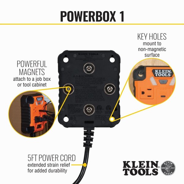 PowerBox 1, Magnetic Mounted Power Strip with Integrated LED Lights