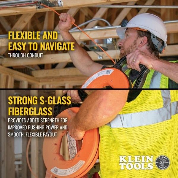 Multi-Groove Fiberglass Fish Tape with Nylon Tip, 50-Foot