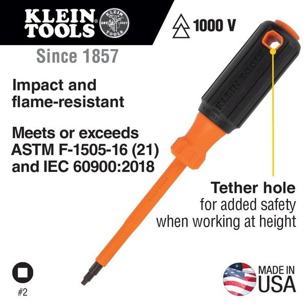 Insulated Screwdriver, #1 Square Tip, 4-Inch Shank
