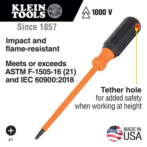 Insulated Screwdriver, #2 Square Tip, 6-Inch Round Shank