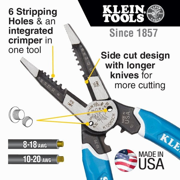 Klein-KurveÂ® Heavy-Duty Wire Stripper / Cutter / Crimper Multi Tool, 8-20 AWG