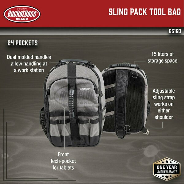Sling Pack Tool Pack, 1680 Heavy Duty Poly Fabric, 24 Pockets