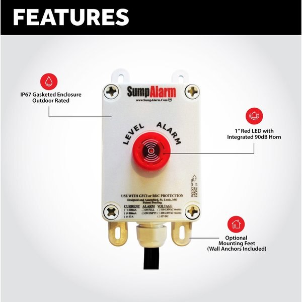 In/Outdoor Pump/High Water Alarm, 120V, 100' Heavy Float