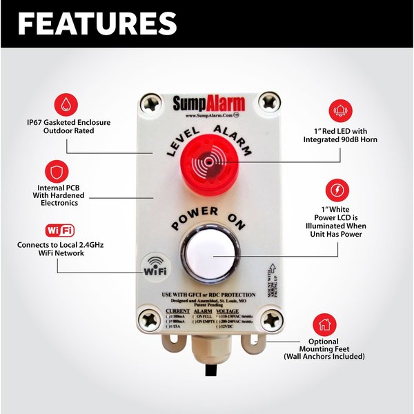 In/Outdoor Pump/High Water Alarm, 12VDC, 10' Float