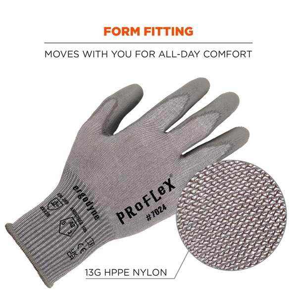 ANSI A2 PU Coated CR Gloves, Gray, Size L
