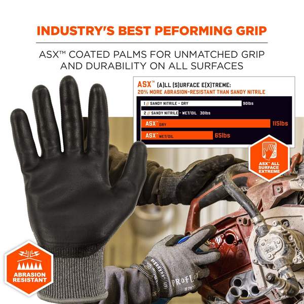 ANSI A7 PU Coated CR Gloves, Gray, Size XL