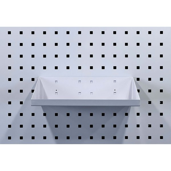 12 In. W x 10 In. D White Epoxy Coated LocBoard Steel Shelf with 6 Holes for Garment Hangers