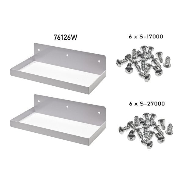 12 In. W x 6 In. D White Epoxy Coated Steel Shelf for 1/8 In. and 1/4 In. Pegboard 2 Pack