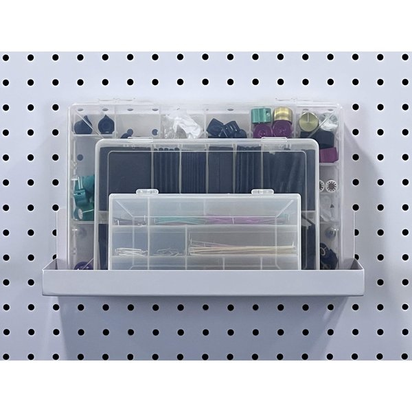 12 In. W x 6 In. D White Epoxy Coated Steel Pegboard Shelf 36 pc. DuraHook Pegboard Hook Assortment