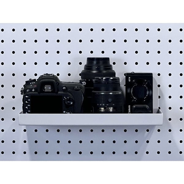 12 In. W x 6 In. D White Epoxy Coated Steel Pegboard Shelf 36 pc. DuraHook Pegboard Hook Assortment