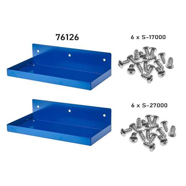 12 In. W x 6 In. D Blue Epoxy Coated Steel Shelf for 1/8 In. and 1/4 In. Pegboard 2 Pack