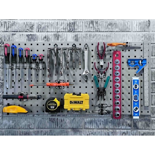 (2) 18 In. W x 36 In. H Gray Steel Square Hole Pegboards 30 pc. LocHook Assortment & Hanging Bin System