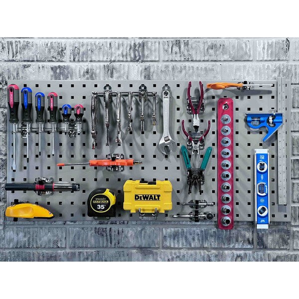 (1) 18 In. W x 36 In. H Gray Epoxy 18-Gauge Steel Square Hole Pegboard 18 pc. LocHook Assortment