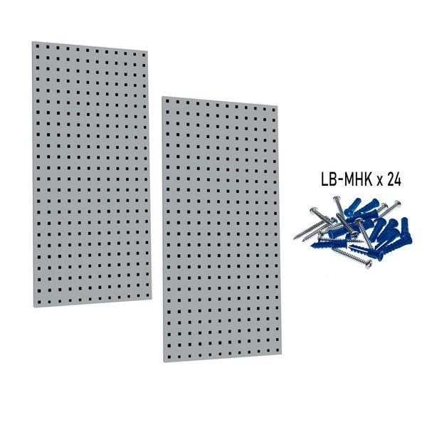 (2) 18 In. W x 36 In. H Gray Epoxy 18-Gauge Steel Square Hole Pegboards Mounting Hardware
