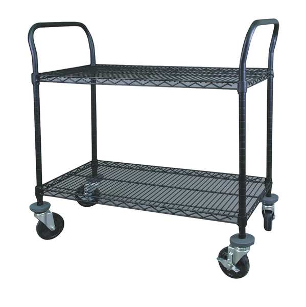 Wire Cart, 2 Shelf, 36x18x39, Black, Caster Dia.: 5