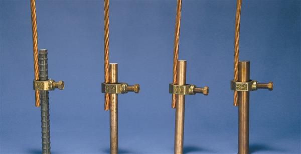 Grounding Connector, 1 Grounding Wire, 8 AWG SOL to 2 AWG STR, 5/8 in Rod Dia, Bronze