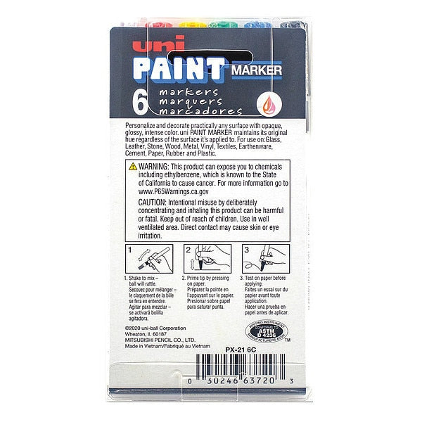 Permanent Paint Marker, Fine Tip, Black, Blue, Green, Red, White, Yellow Color Family, Paint