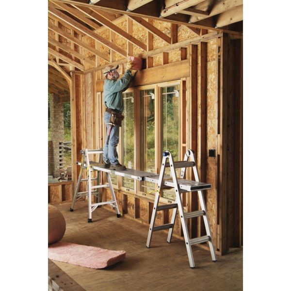 Multipurpose Ladder, Extension, Scaffold, Staircase, Stepladder Configuration, 15 ft, Aluminum