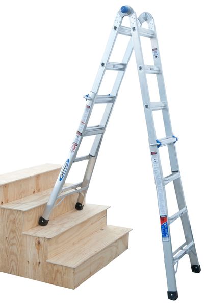 Multipurpose Ladder, Extension, Scaffold, Staircase, Stepladder Configuration, 15 ft, Aluminum