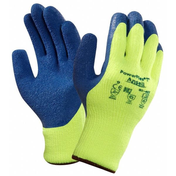 Hi-Vis Cut Resistant Coated Gloves, A3 Cut Level, Natural Rubber Latex, S, 1 PR