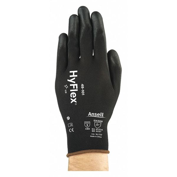 Polyurethane Coated Gloves, Palm Coverage, Black, M, PR