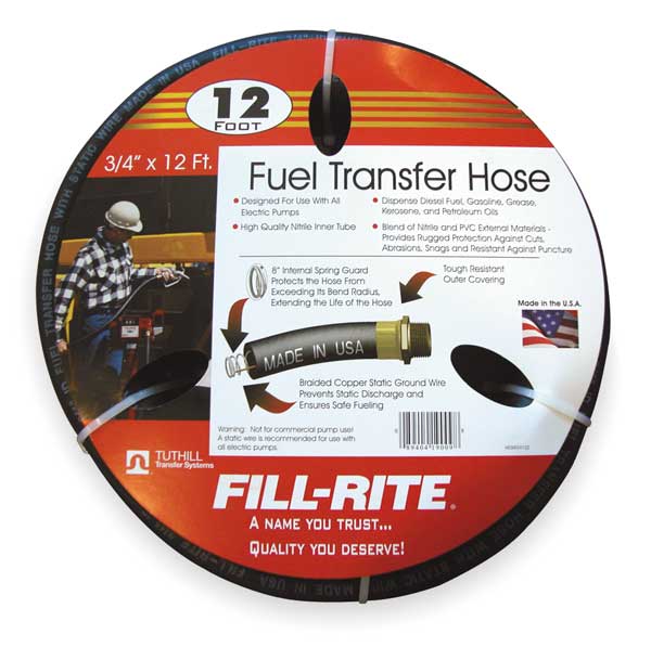 Fuel Hose, 3/4 in x 12 ft, Neoprene, Brass 3/4 in MNPT x Brass 3/4 in MNPT