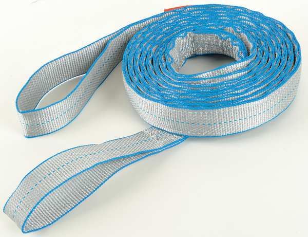 Web Sling, Flat Eye and Eye, 20 ft L, 2 in W, Tuff-Edge Polyester, Silver