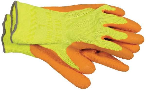 Natural Rubber Latex Coated Gloves, Palm Coverage, Orange/Yellow, S, PR
