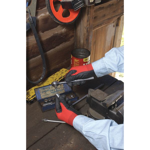 Foam Nitrile Coated Gloves, NorthFlex Red, Palm Coverage, Abrasion Level 4, Red/Gray, L, 1 Pair