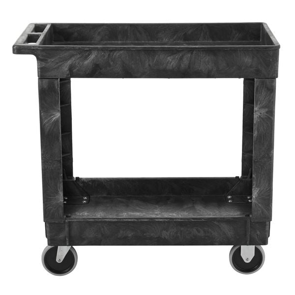 Structural Foam Utility Cart with Deep Lipped Plastic Shelves, Flat, 2 Shelves, 300 lbs
