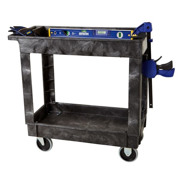 Structural Foam Utility Cart with Deep Lipped Plastic Shelves, Flat, 2 Shelves, 300 lbs