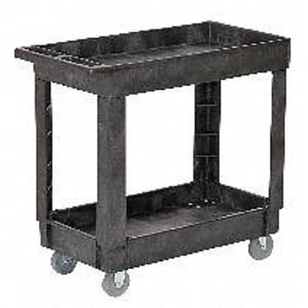 Structural Foam Utility Cart with Deep Lipped Plastic Shelves, Flat, 2 Shelves, 300 lbs
