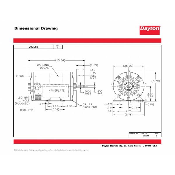 3-Phase General Purpose Motor, 1/3 HP, 48 Frame, 230/460V AC Voltage, 1,725 Nameplate RPM