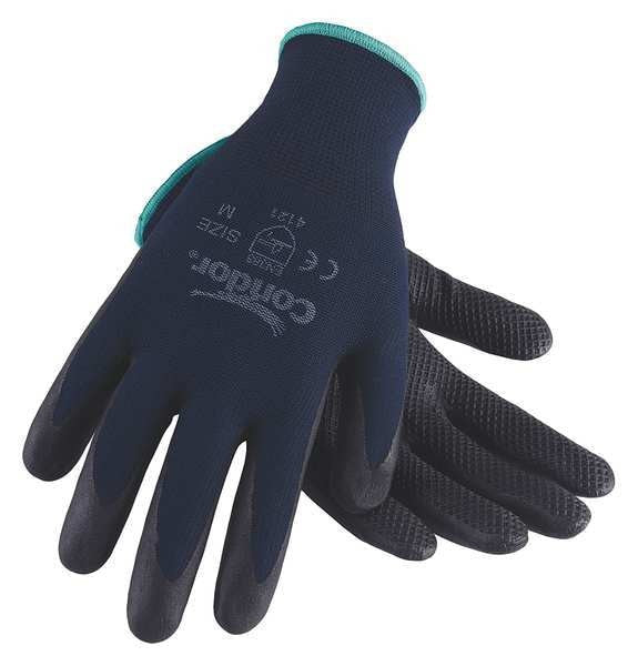 Nitrile Coated Gloves, Palm Coverage, Black/Blue, S, PR