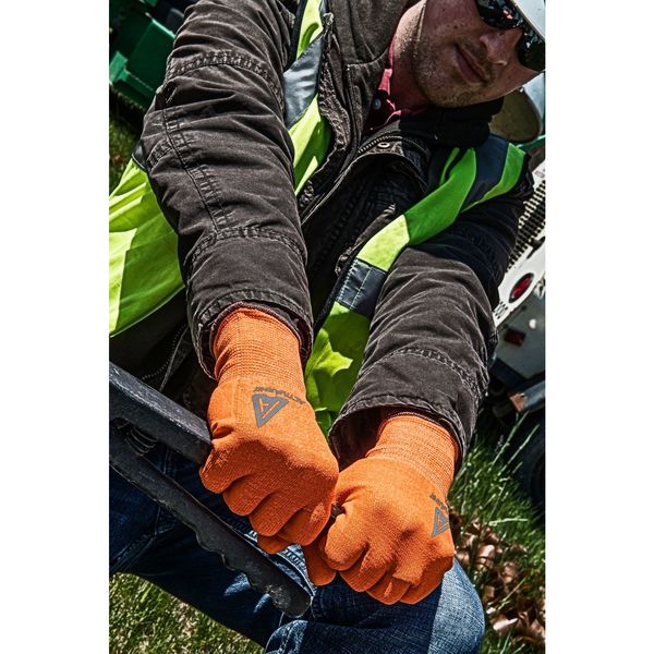 Hi-Vis Cut Resistant Coated Gloves, A2 Cut Level, Nitrile/Polyurethane, 9, 1 PR