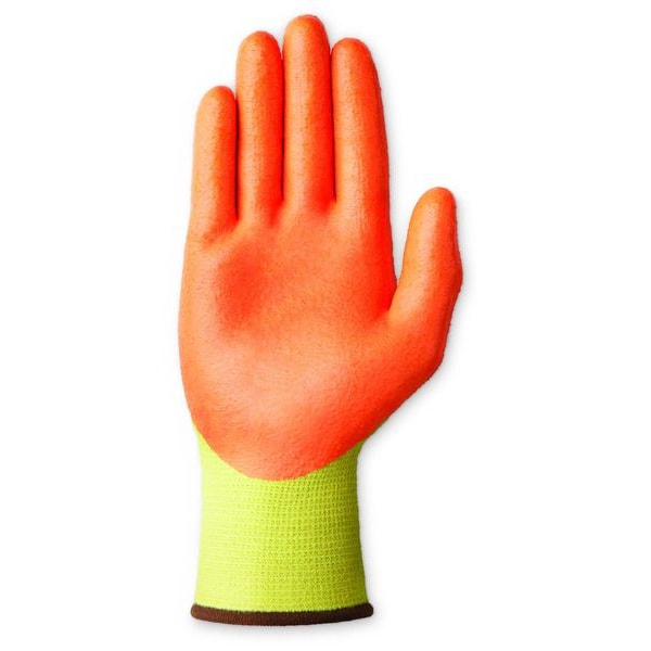 Hi-Vis Cut Resistant Coated Gloves, A5 Cut Level, Nitrile, S, 1 PR
