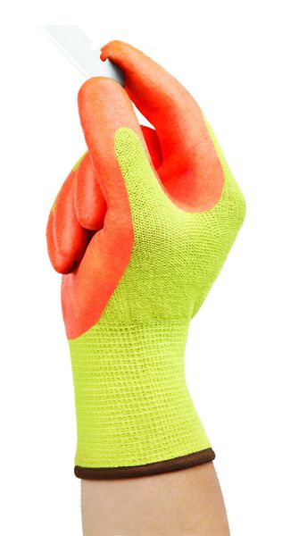 Hi-Vis Cut Resistant Coated Gloves, A5 Cut Level, Nitrile, 2XL, 1 PR