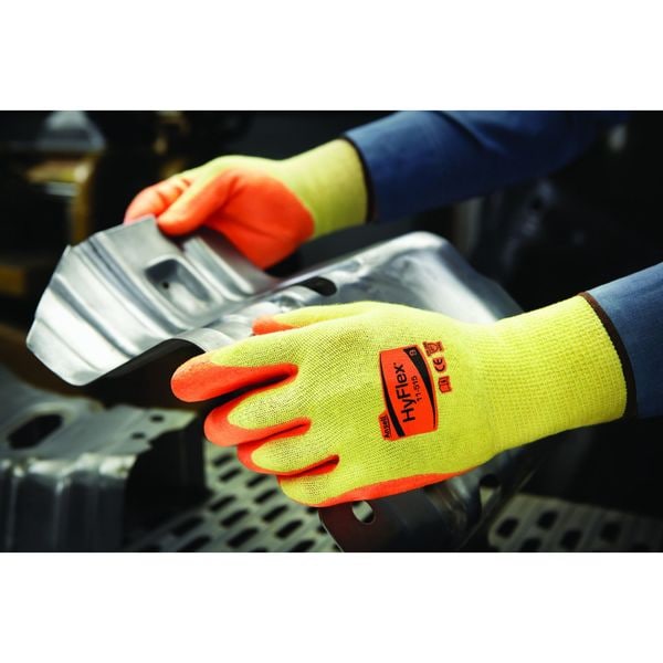 Hi-Vis Cut Resistant Coated Gloves, A5 Cut Level, Nitrile, S, 1 PR