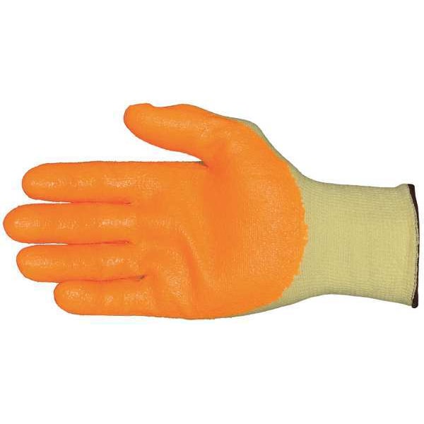 Hi-Vis Cut Resistant Coated Gloves, A5 Cut Level, Nitrile, S, 1 PR